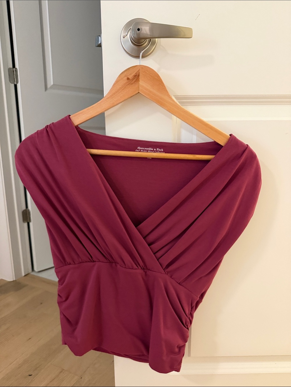Abercrombie & Fitch One-Shoulder Wrap Top in Wine